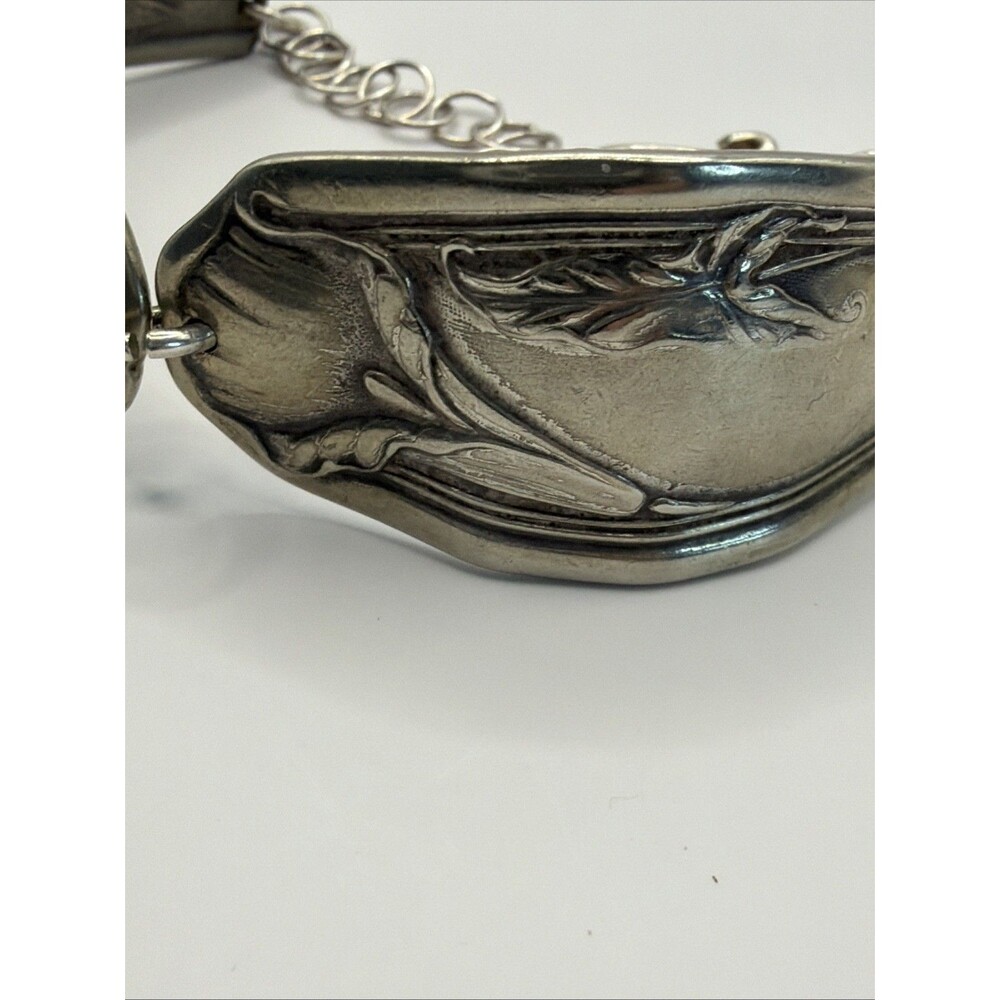 Vintage Silver Flatware Bracelet Floral Art Nouveau Spoon Handle Cuff Calla Lily - Picture 12 of 15